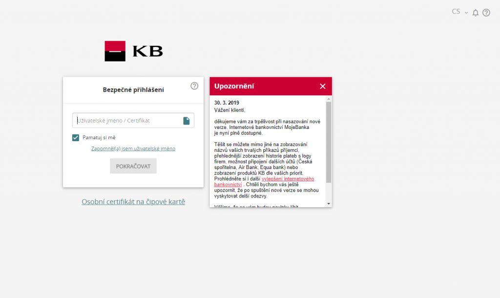 Komer n Banka KB Mojebanka P ihl en Banka