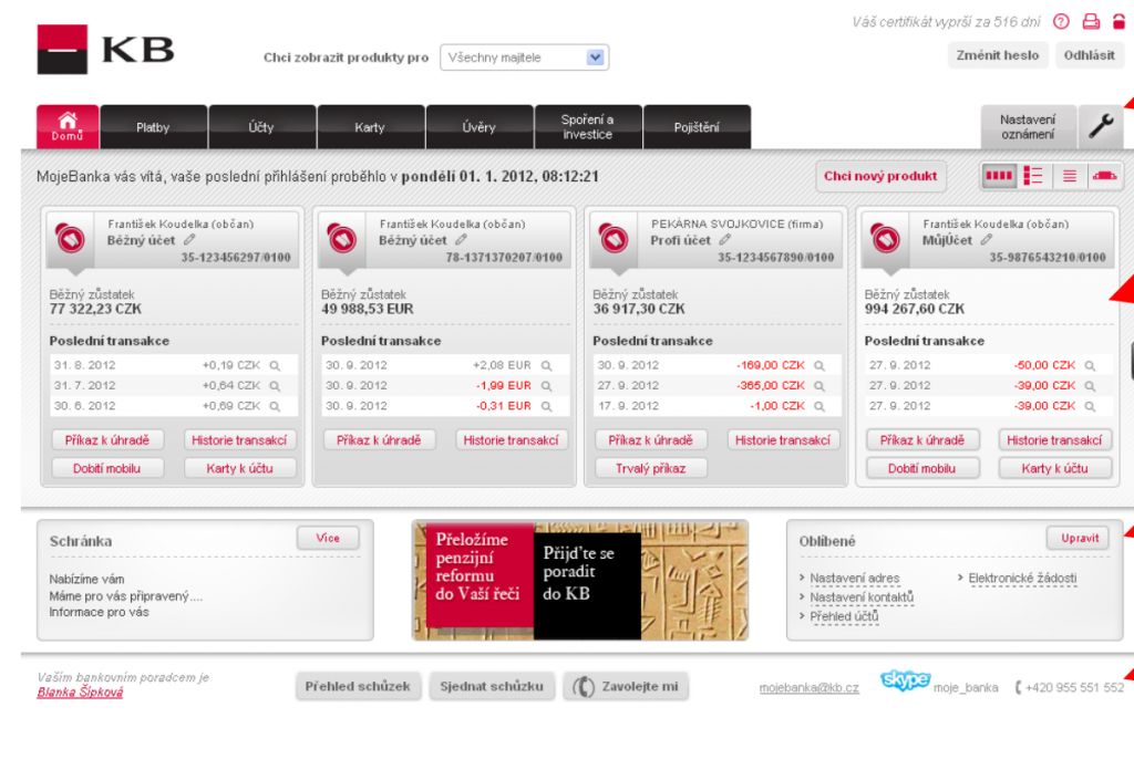 Komer n Banka KB Mojebanka P ihl en Banka